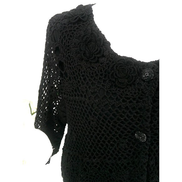 Nicole Marie Womens Size M Black Crochet Floral Boho Cardigan Sweater Top - Picture 2 of 7